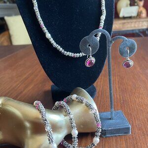 Vintage SET Carolee Beaded Necklace, Bracelets, and Earrings ~ 5 Pieces